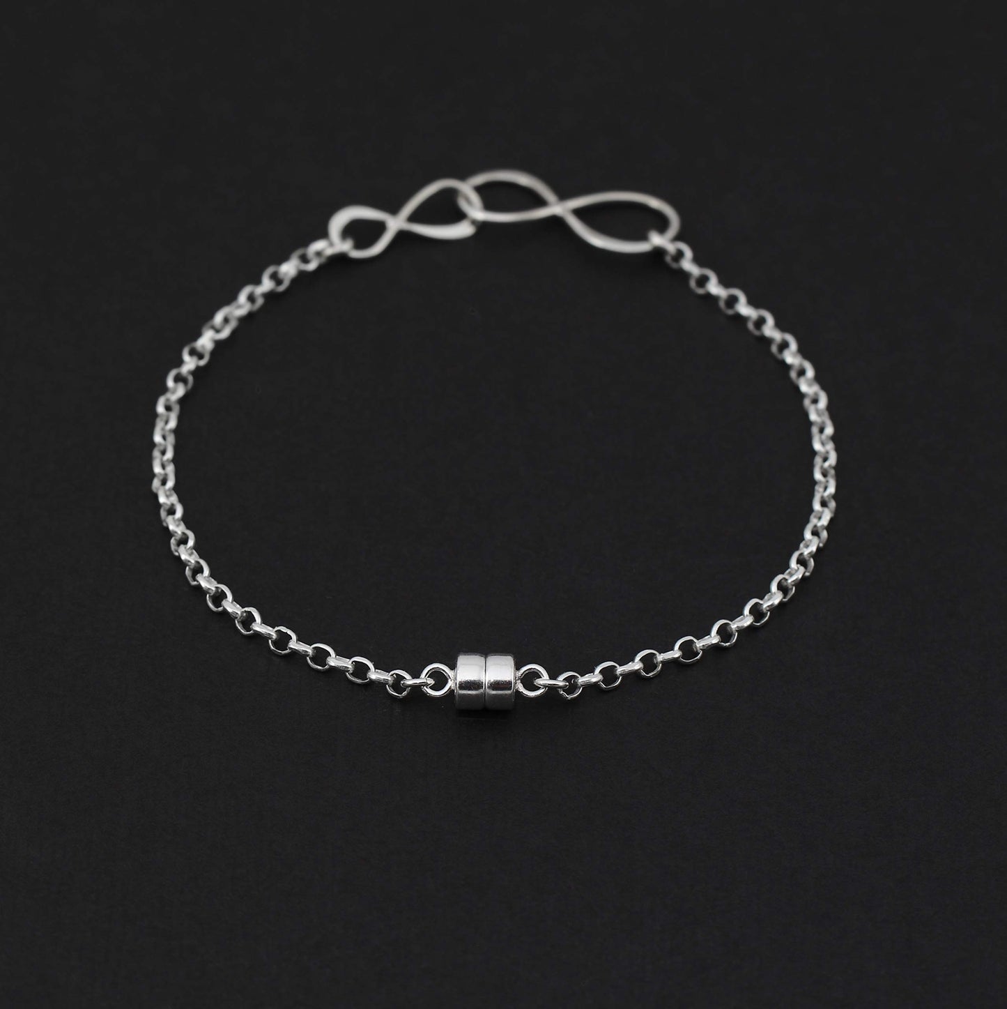 A Charmed Impression Grandmother Grandson Gifts • Silver Bracelet with Magnetic Clasp • Two Connected Infinity Links • Handmade Jewelry for Women