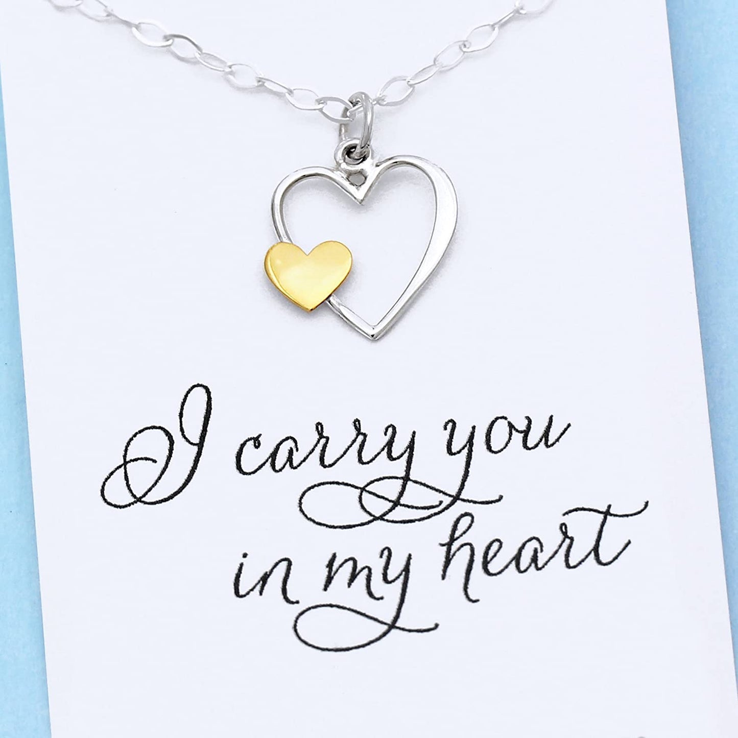 I Carry Your Heart in Mine • Remembrance Necklace • Silver & Gold Charm • Intentional Keepsake Jewelry