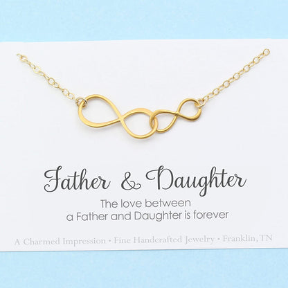 The Love Between a Father & Daughter is Forever • Double Infinity Necklace • 14k Gold • Christmas Birthday Wedding Gift for Her