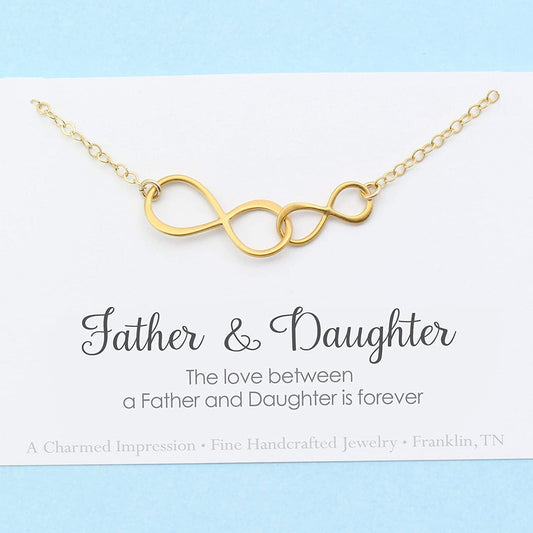 The Love Between a Father & Daughter is Forever • Double Infinity Necklace • 14k Gold • Christmas Birthday Wedding Gift for Her