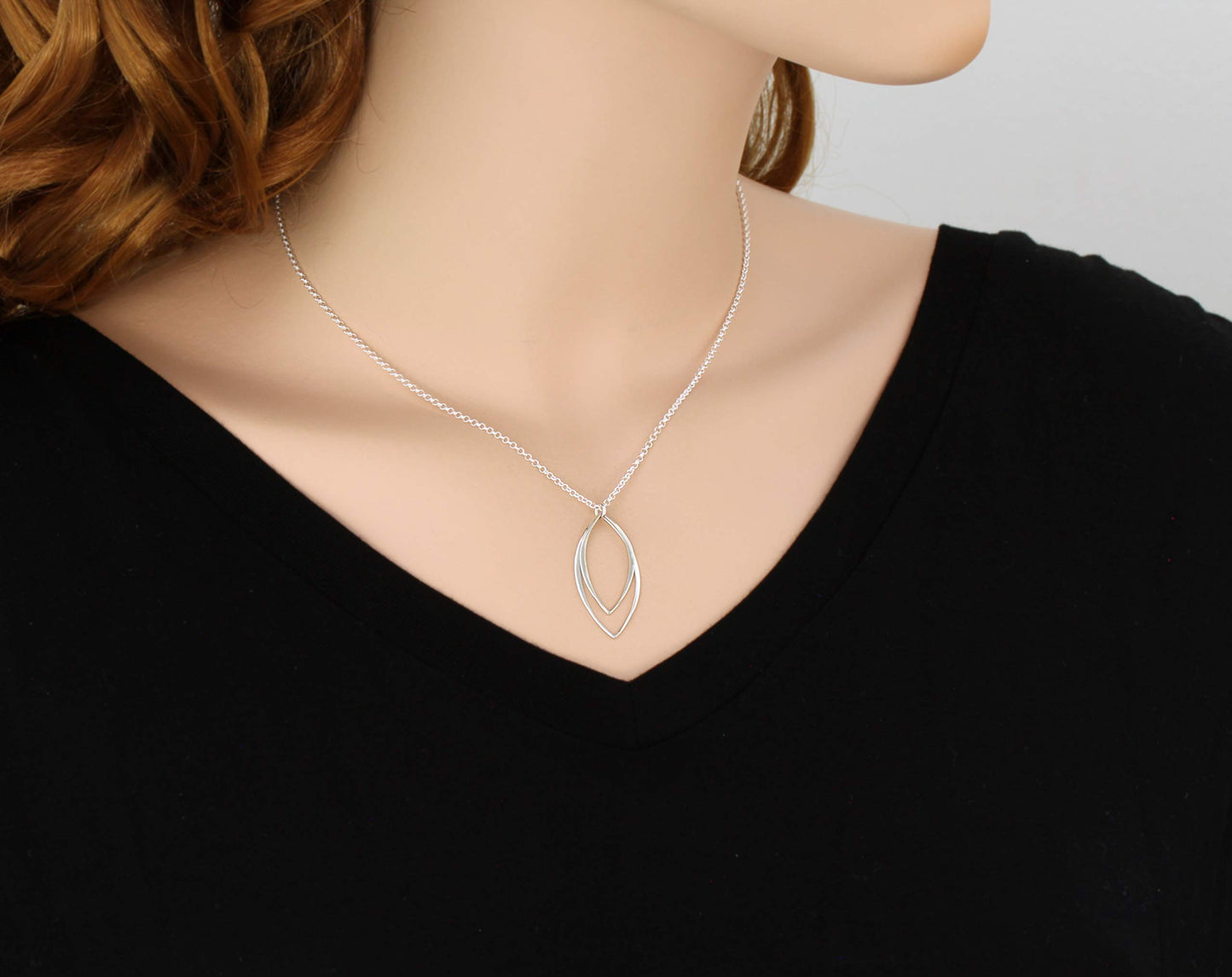 Sterling Silver Marquise Necklace • Modern Minimalist Jewelry • Simple Delicate Pendant • Handmade Necklace • Necklaces for Women • Gifts for Teen Teenage Girl Gift • Geometric Shape • Sexy Edgy
