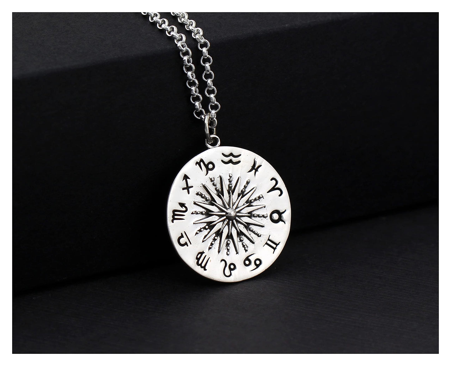 Sterling Silver Astrology Pendant Necklace • All Zodiac Sun Moon Rising Signs • Sun Necklace • Celestial Jewelry • Spiritual Mystical Metaphysical Charm Necklace