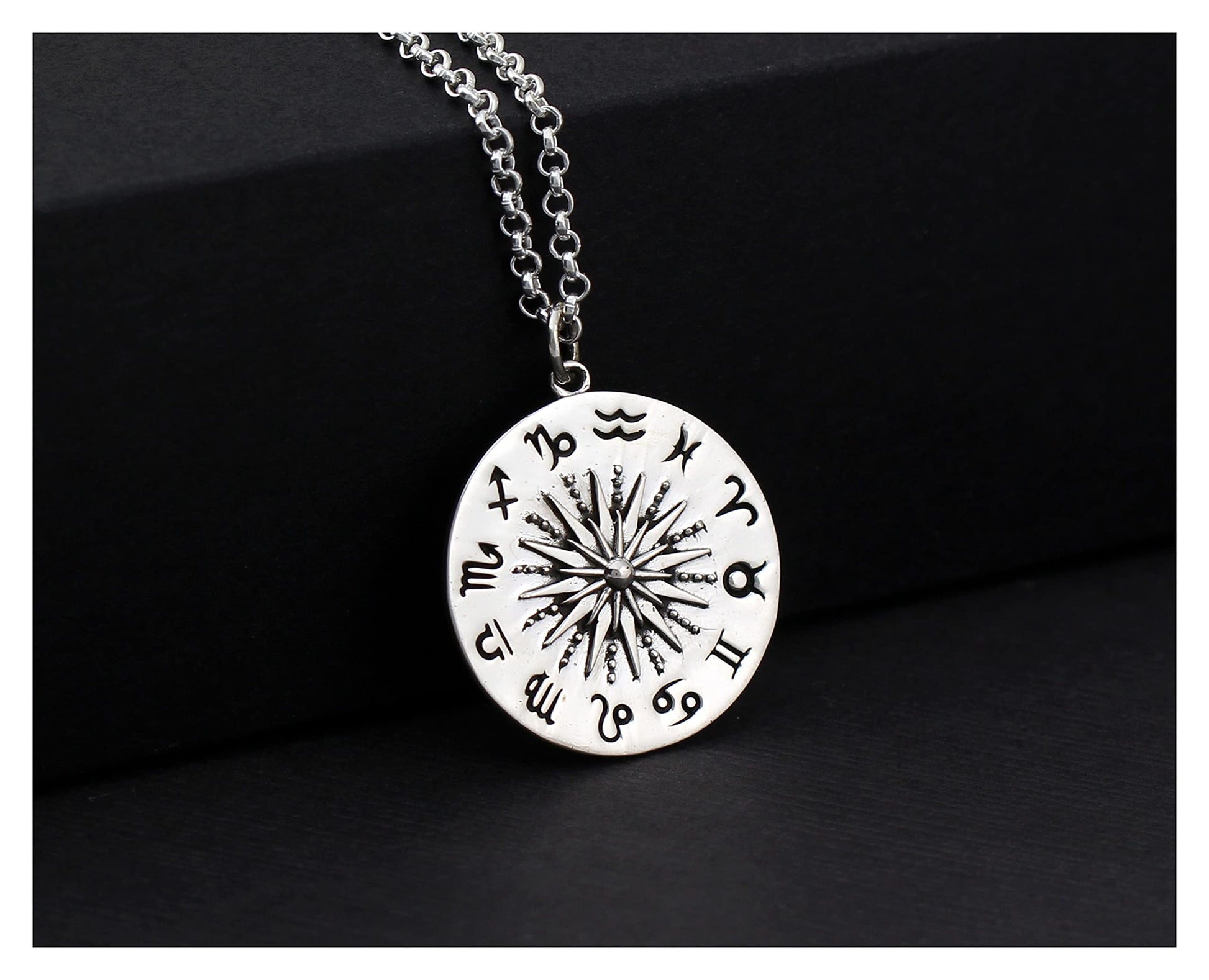 Sterling Silver Astrology Pendant Necklace • All Zodiac Sun Moon