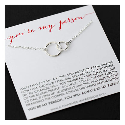 Friendship Necklace • You Are My Person Necklace • Love and Friendship Jewelry • Two Connected Circles • 925 Sterling Silver • You're My Tribe Unbiological Soul Sister Necklace • Gifts for BFF Besties