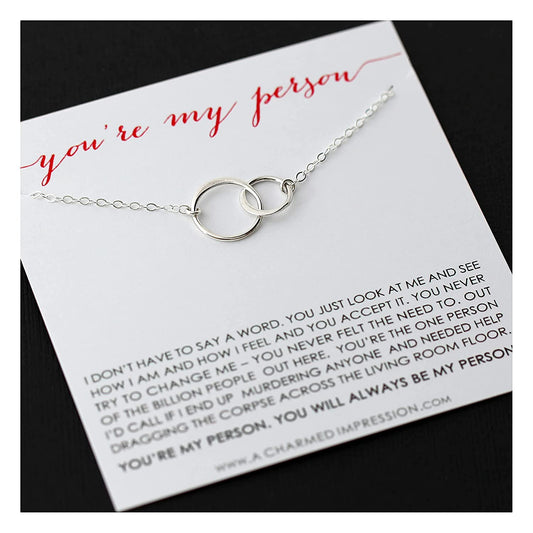 Friendship Necklace • You Are My Person Necklace • Love and Friendship Jewelry • Two Connected Circles • 925 Sterling Silver • You're My Tribe Unbiological Soul Sister Necklace • Gifts for BFF Besties