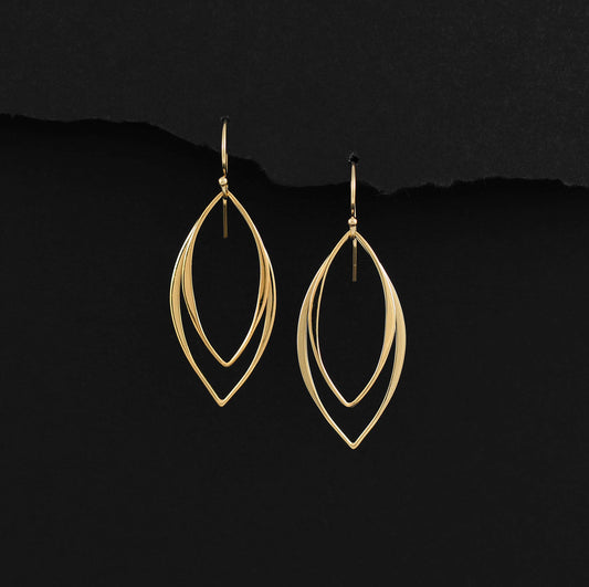 14k Gold Filled Sleek Sexy Shaped Metal Marquise Earrings • Modern Minimalist Jewelry • Simple Delicate Handmade Earrings for Women • Gifts for Teen Teenage Girl Gift • Geometric Shape • Edgy Trendy