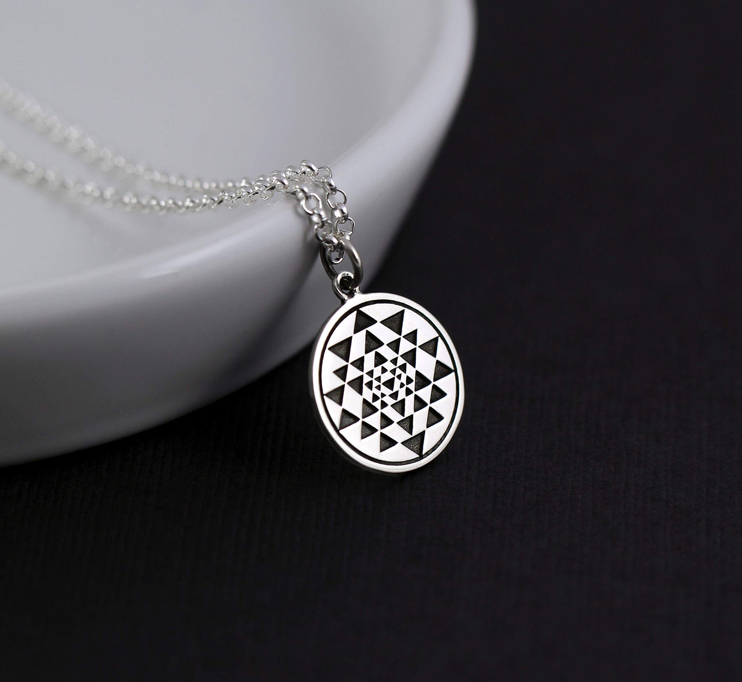 Two Cups Sterling Silver Sri Yantra Charm Necklace