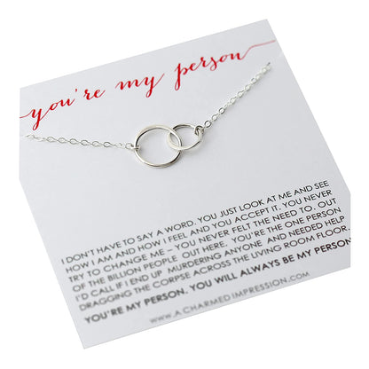 Friendship Necklace • You Are My Person Necklace • Love and Friendship Jewelry • Two Connected Circles • 925 Sterling Silver • You're My Tribe Unbiological Soul Sister Necklace • Gifts for BFF Besties