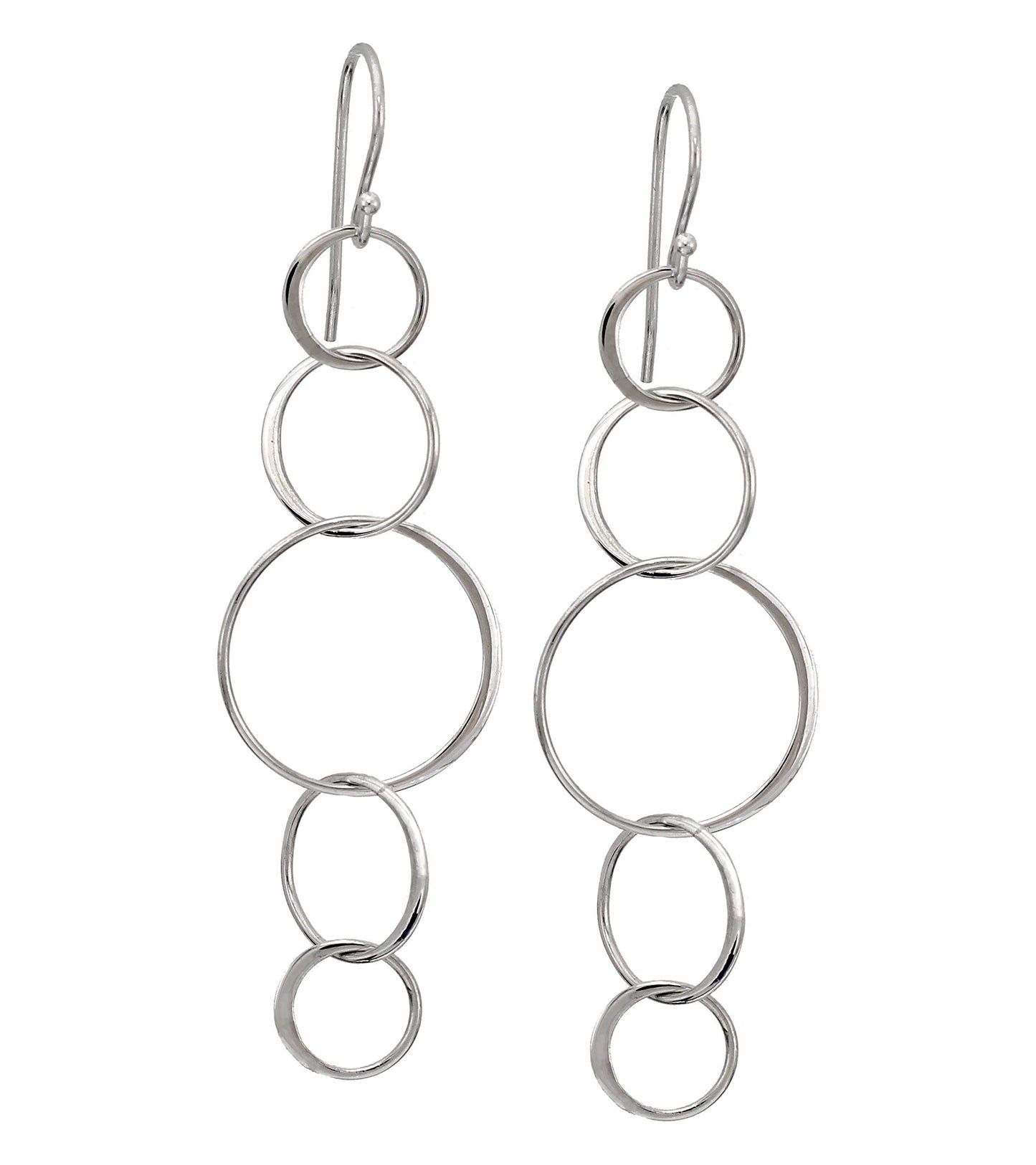 Sterling Silver 5 Connected Circle Earrings, Statement Earrings, Silver Earrings, Long Earrings, Hoop Earrings, Dangle Drop Earrings, Five Rings, Geometric, Simple, Minimalist Jewelry