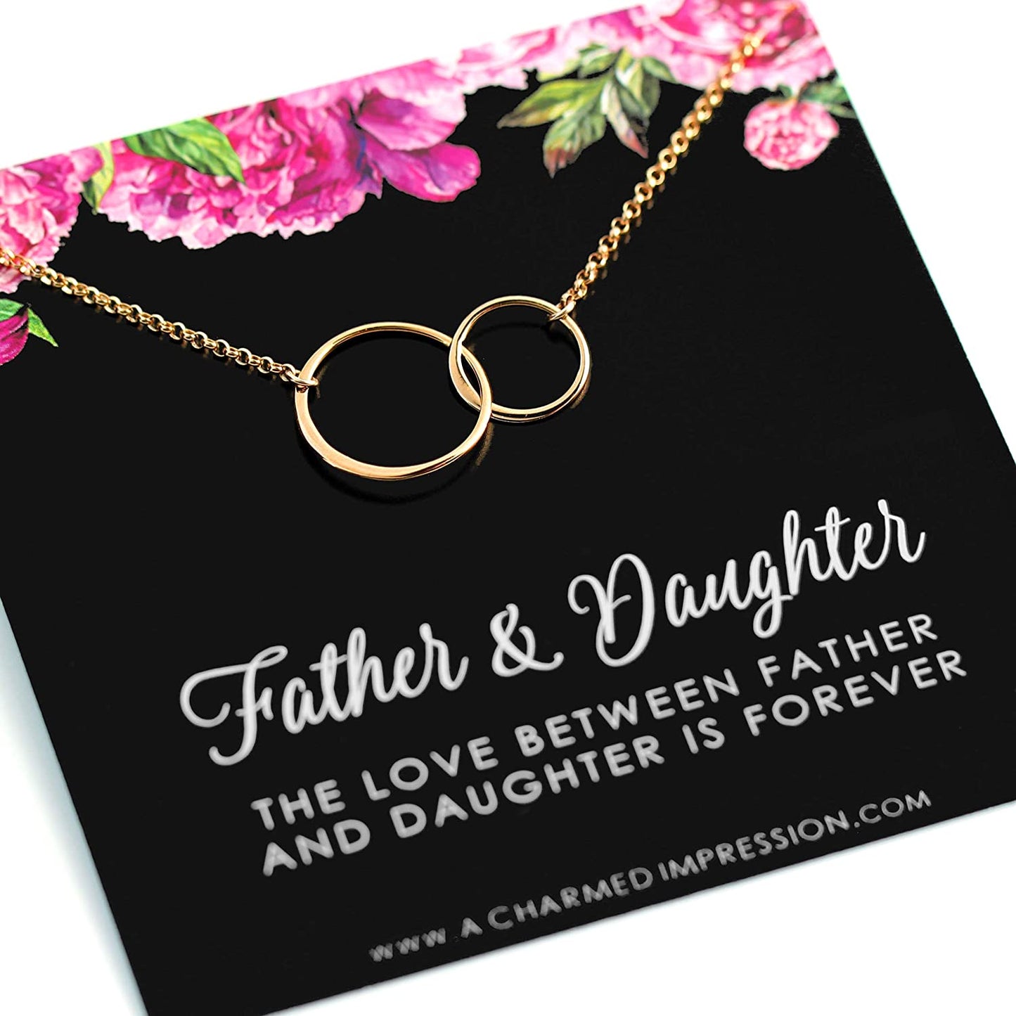 Father Daughter Gift Necklace • Infinite Love • Father and Daughter Gifts • Jewelry for Daughter from Dad Stepdad • Gold • Father of the Bride • Two Connected Circles • Memorial Remembrance Charm