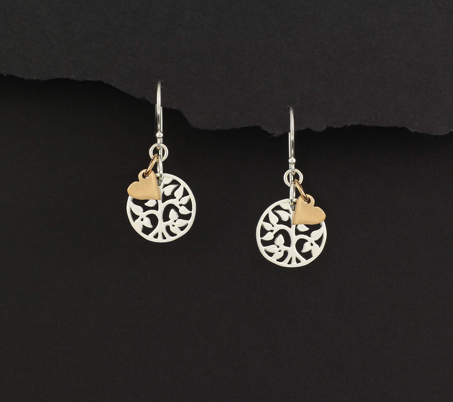 Cousin Gifts for Women • Gift for Cousin Woman • Sterling Silver Leverback Earrings • Silver Tree with Gold Heart • Family Tree • Loving Cousin Jewelry • Meaningful Jewelry for Women