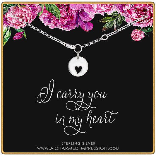 A Charmed Impression I Carry Your Heart in My Heart • Sterling Silver Bracelet • Memorial Jewelry • Remembrance Heart Cutout Charm • Loss of Mother Father • Mom Dad Sympathy Gift • Grief Jewelry