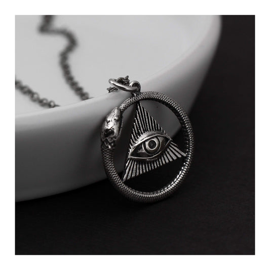 Two Cups Ouroboros All Seeing Eye Pendant Necklace • Antique Sterling Silver Chain • Sterling Silver Ouroboros Snake • Eye of God • Spiritual Gifts for Women • Healing Jewelry