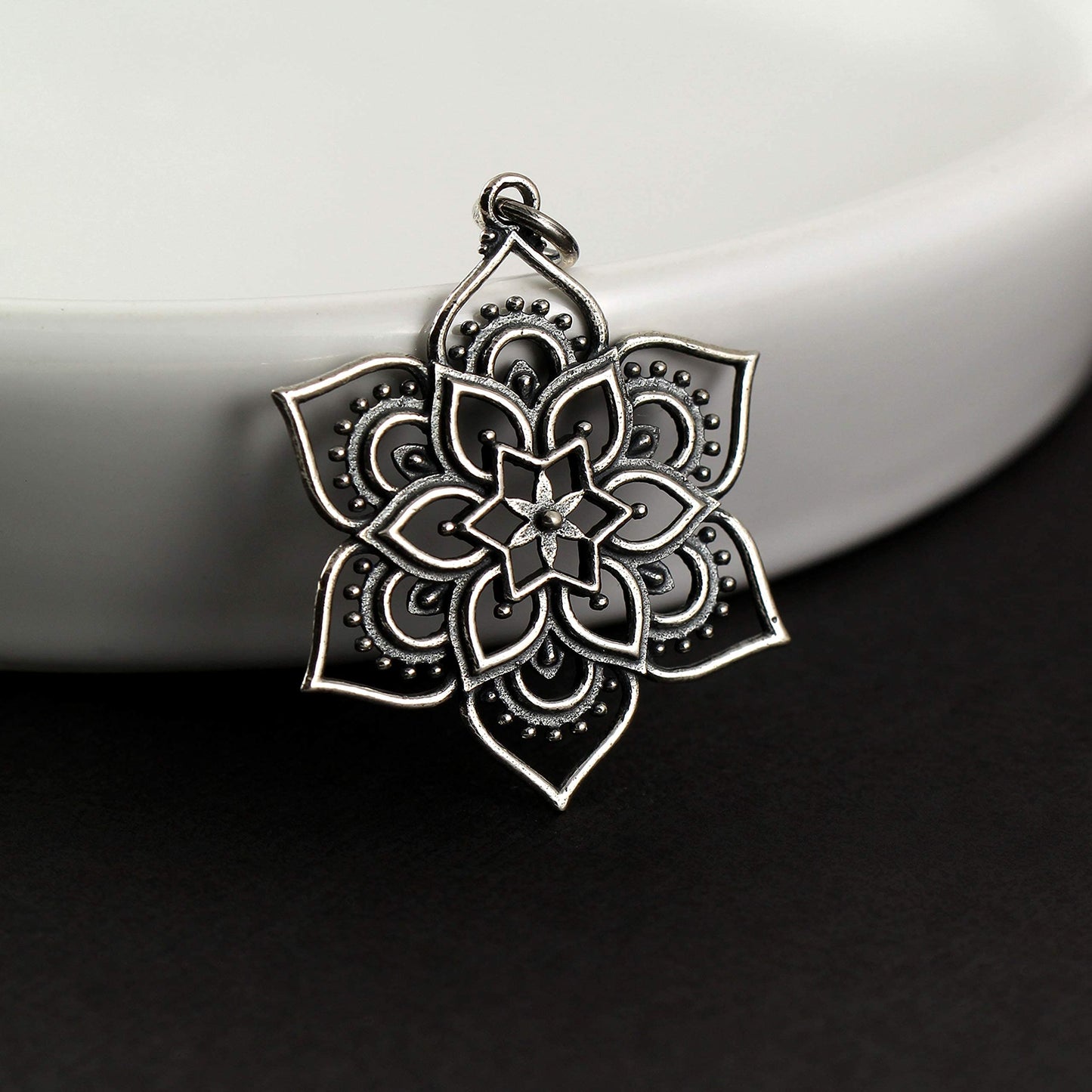 Flower Lotus Mandala Pendant Necklace • Sterling Silver Mandala • Highly Detailed Charm • Sacred Geometry Jewelry • Spiritual Healing Necklace • Meditation Yoga Enlightenment