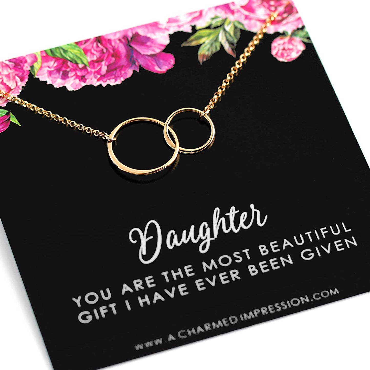 Daughter Gifts • Gift for Daughter from Mom Dad • 14k Gold • Connected Eternity Circle Necklace • Women Girls • Unique Thoughtful Birthday Gifts for Daughter • Stepdaughter • Adopted Daughter Gifts