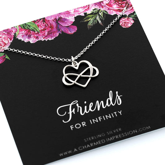 Friendship Gift • Friends for Infinity • Sterling Silver • Best Friend Jewelry • Long Distance BFF • Miss You • Heart Charm Necklace for Women