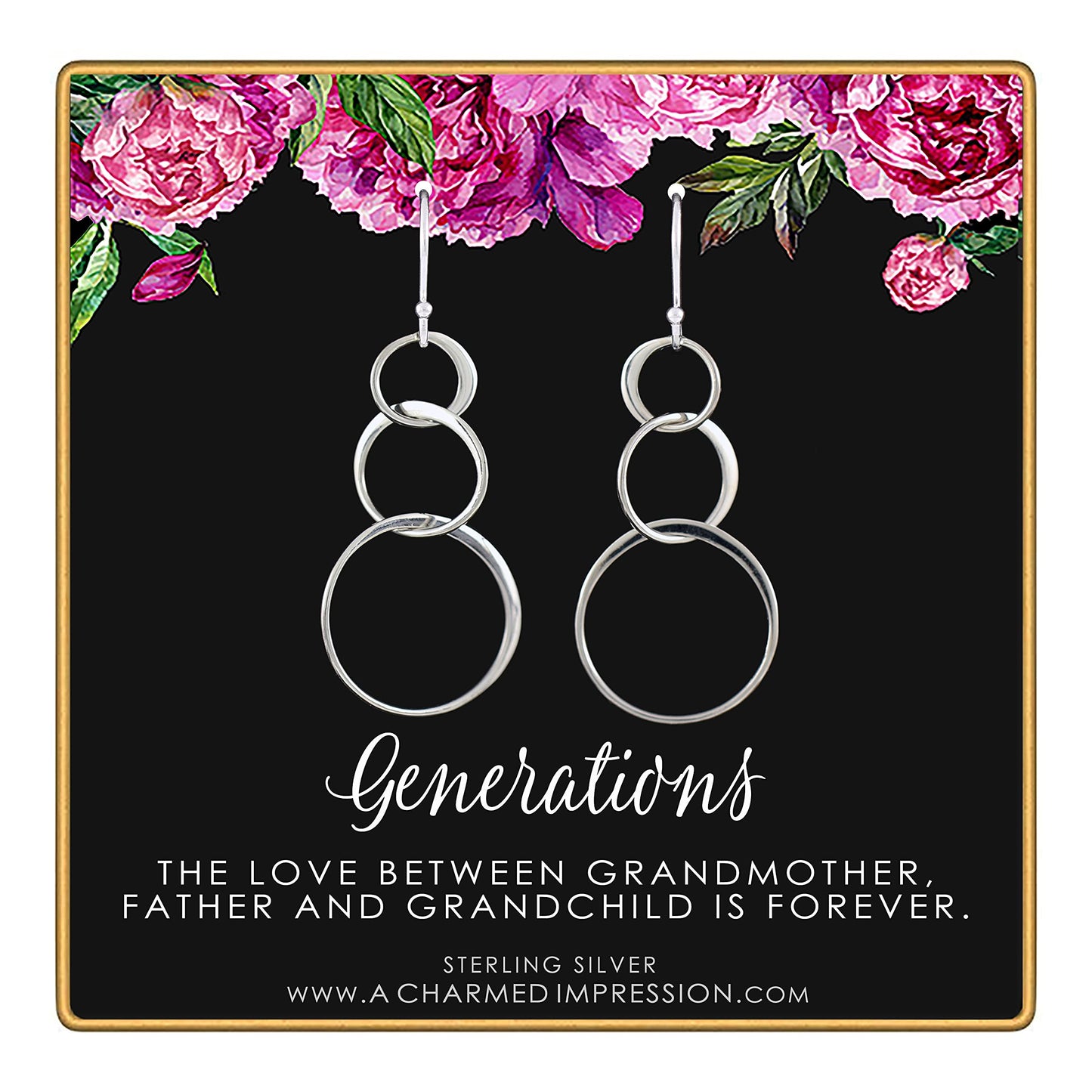 Generations - Father - Sterling Silver 3 Ring Earrings