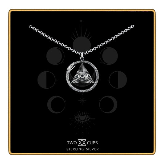 Antique Ouroboros All Seeing Eye Pendant Necklace • Bright Sterling Silver Chain • Sterling Silver Ouroboros Snake • Eye of God • Metaphysical Jewelry • Spiritual Gifts for Women • Healing Jewelry