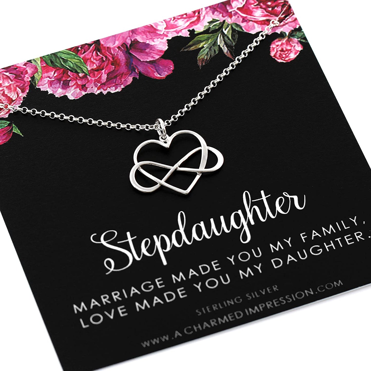 Stepdaughter Gift • Infinite Love Necklace • Sterling Silver Infinity Heart • from Mom/Dad for Step Daughter • Intentional Meaningful Jewelry