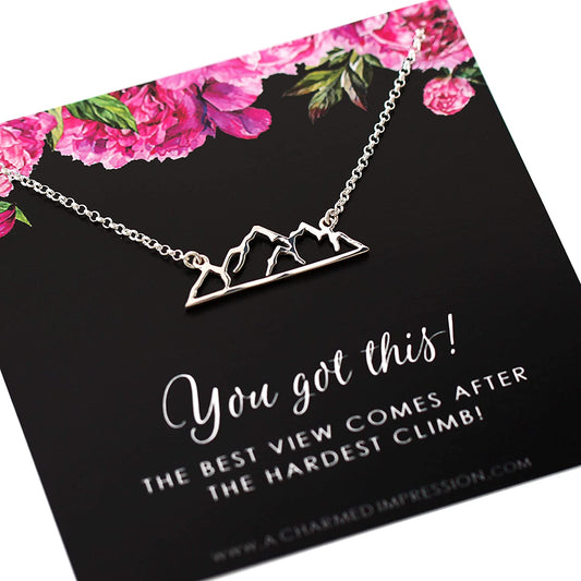 You Got This • Inspirational Jewelry • Mountain Charm • 925 Sterling Silver • 18 Inch Necklace • Motivational Gift for Women • Support and Encouragement • The Best View Comes After the Hardest Climb