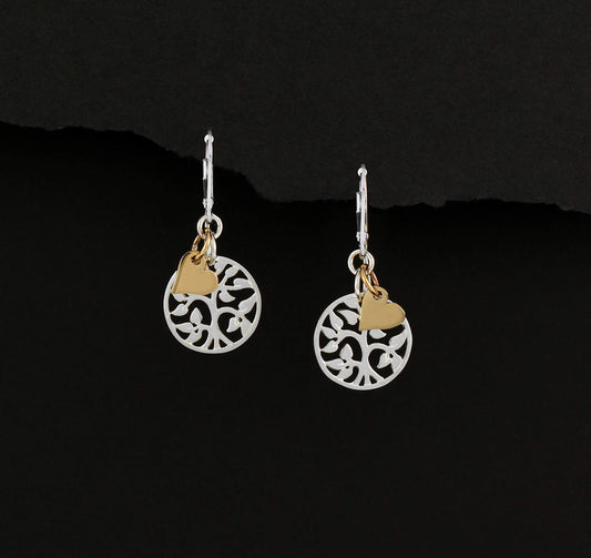 Daughter to be Gift • Welcome to Our Family Tree • Silver Leverback Earrings • Gifts for Stepdaughter or Daughter In Law • Silver Tree Gold Heart Charm • Jewelry for Women