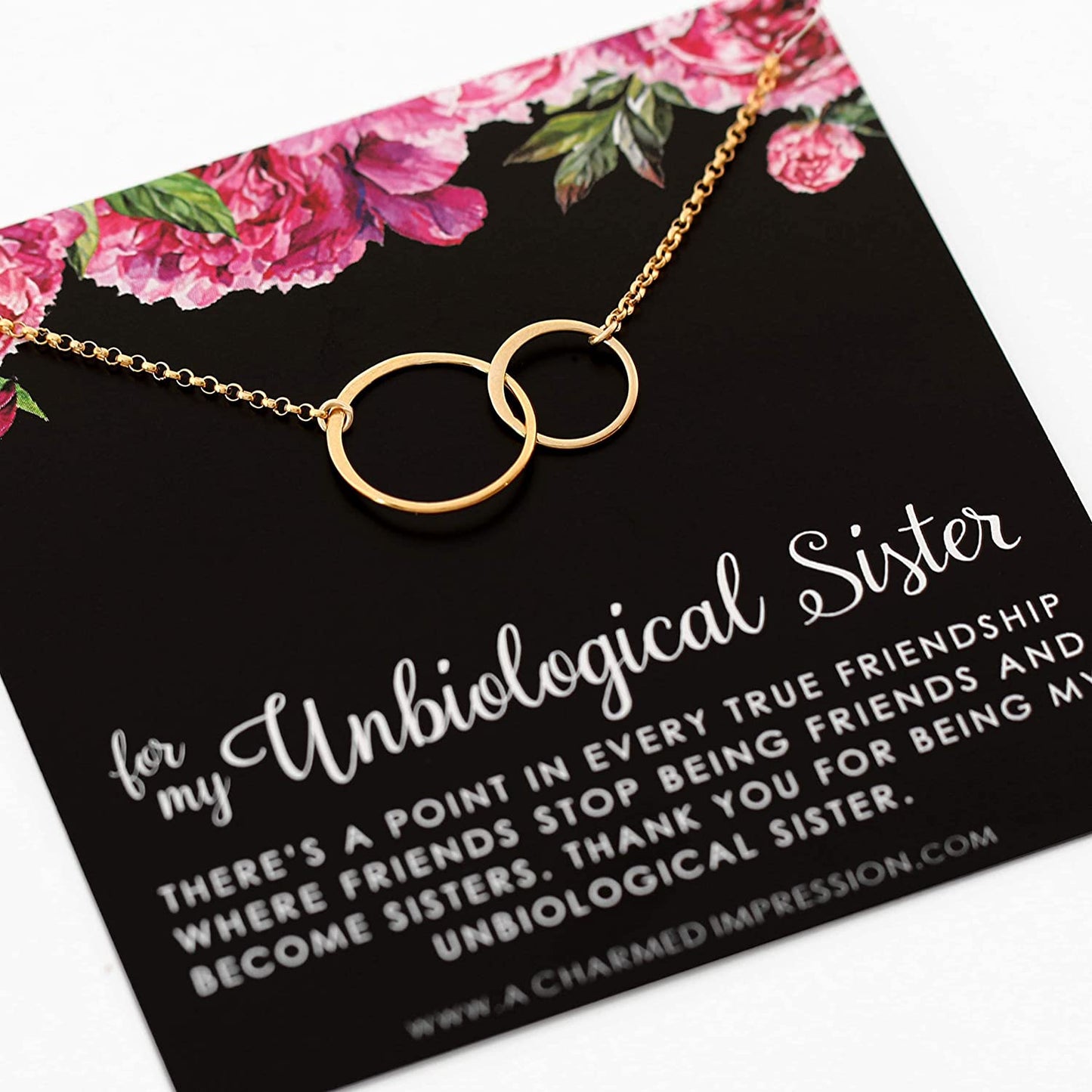 Unbiological Sister Necklace • Two Connected Circles • 14k Gold • Bonus Sister in law • Bride or Groom Sister • Adopted • Stepsister Best Friend • Friendship Love Gift • Appreciation Gratitude Jewelry