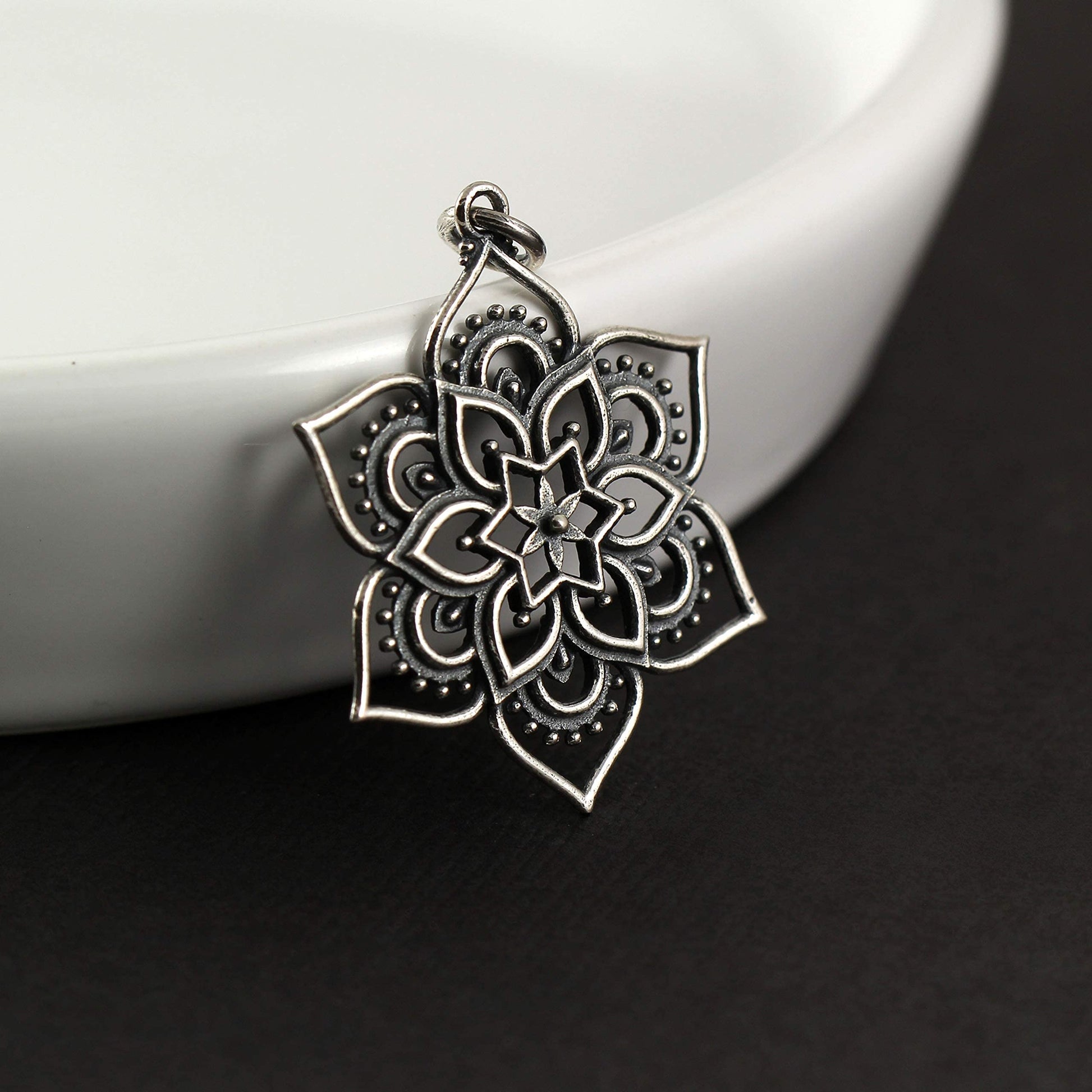 Lotus Flower Necklace, Sterling Silver, Yoga Jewellery