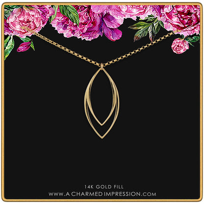 14k Gold Filled Marquise Necklace • Modern Minimalist Jewelry • Simple Delicate Pendant • Handmade Necklace • Necklaces for Women • Gifts for Teen Teenage Girl Gift • Geometric Shape • Sexy Edgy