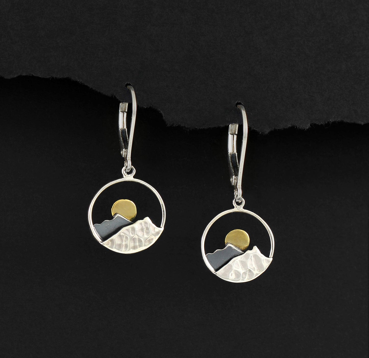 Enjoy the Next Chapter • Congratulations Retirement or Promotion Gift • 925 Sterling Silver • Leverback Style Sun and Mountain Earrings • Service Appreciation Gratitude • New Job • Woman Coworker
