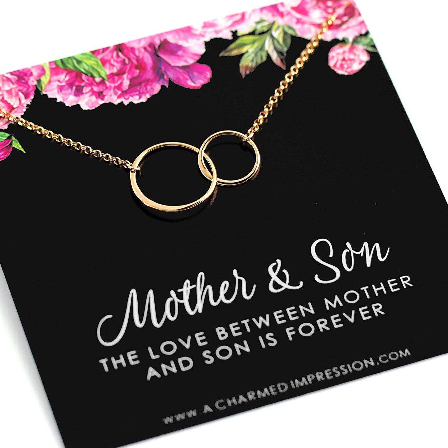 Gold Mother and Son Necklace • Birthday Gifts for Mom • Double Eternity Circle Necklace • Gift for Mom from Son • Mother of the Groom Gift • Christmas Mother's Day • Push Present • Gotcha Gifts
