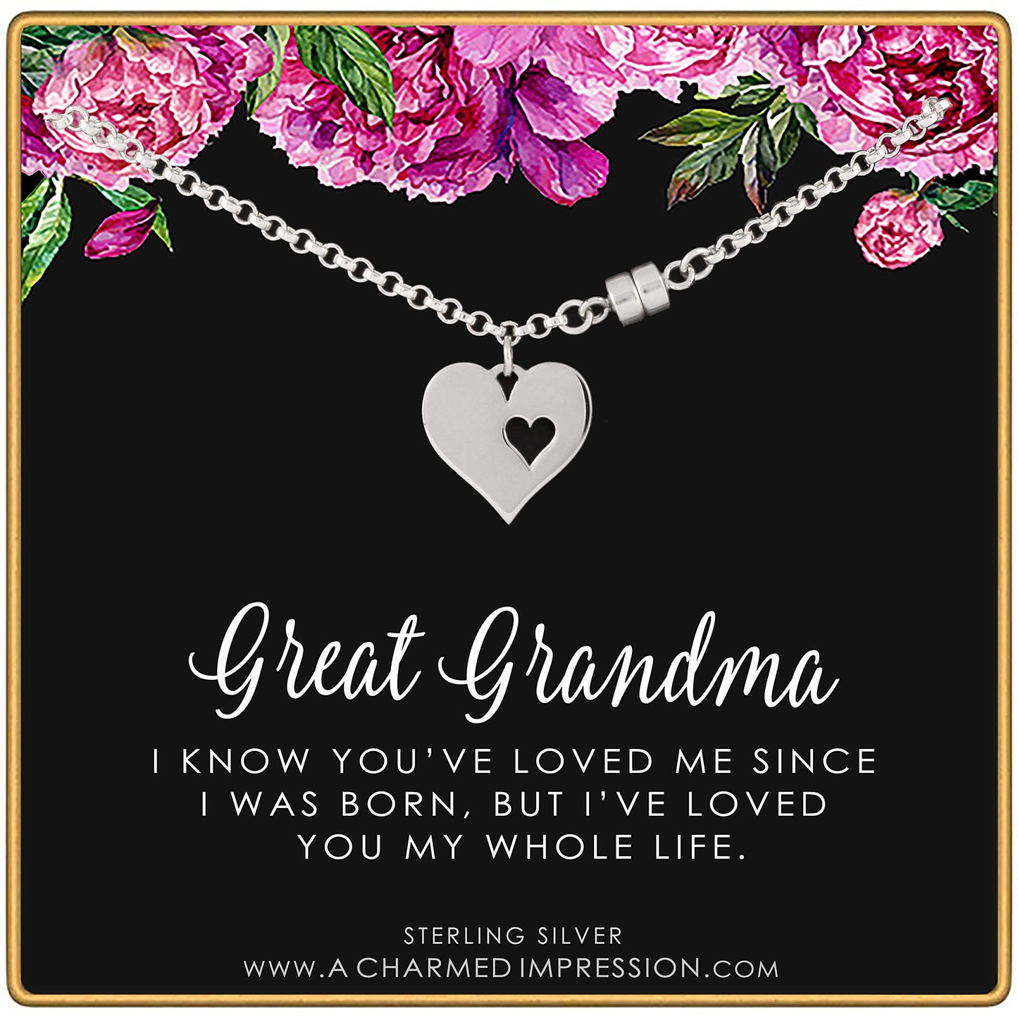 Sterling Silver Great Grandma Bracelet • Gifts from Grandson Granddaughter • Jewelry with Card • Two Hearts Charm Bracelet • Gifts for Women • Grandmother Bracelet • 7 Inch Bracelet • Magnetic Clasp