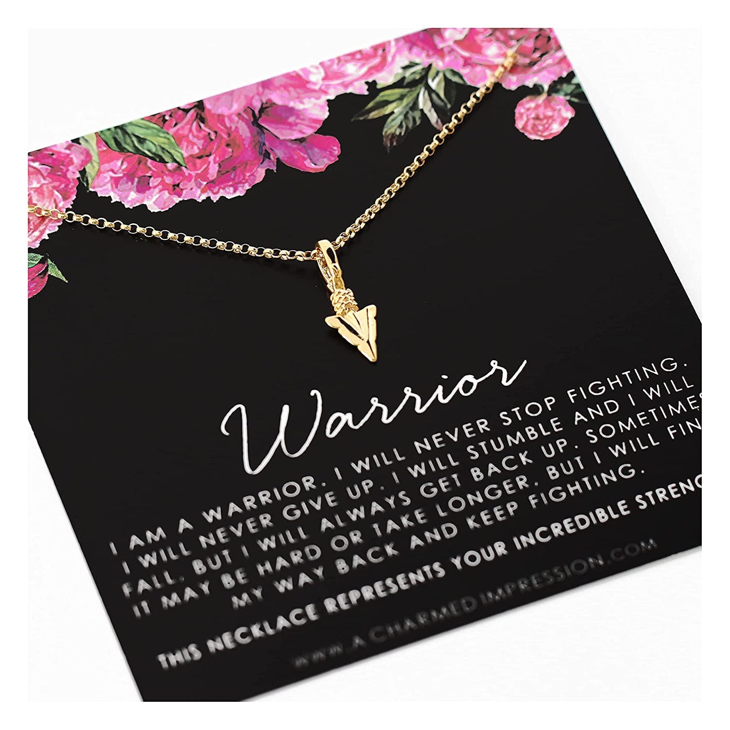 Survivor Jewelry • Warrior Necklace • Encouragement Gift for Women • Gold • Arrowhead Charm • You are Strong • You've Got This • Strength and Courage • Never Stop Fighting • Affirmation Mantra