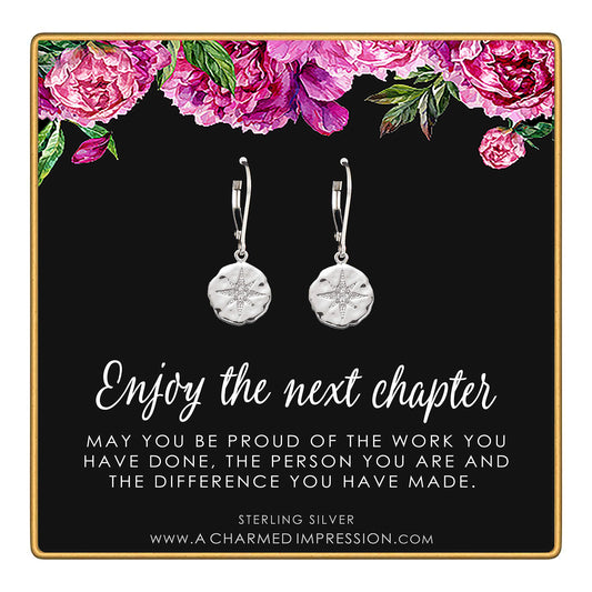 Retirement Gift for Women • Enjoy the Next Chapter • Diamond Starburst Earrings • Congratulations • You'll be Missed • Be Proud of the Difference You Have Made