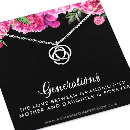 Thoughtful Gifts for Women • Grandmother Mother and Grandchild • Three Generation Necklaces • Gifts for Grandma Mom Daughter • Silver 3 Circle Necklace • Unique Keepsake Jewelry Gift