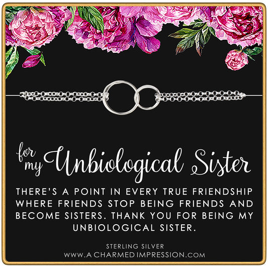 A Charmed Impression Unbiological Sister Gift • Sterling Silver Bracelet for Women • Stepsister Gifts • Love Friendship • Two Circles Bracelet • Bonus Sister Bracelets for 2 3