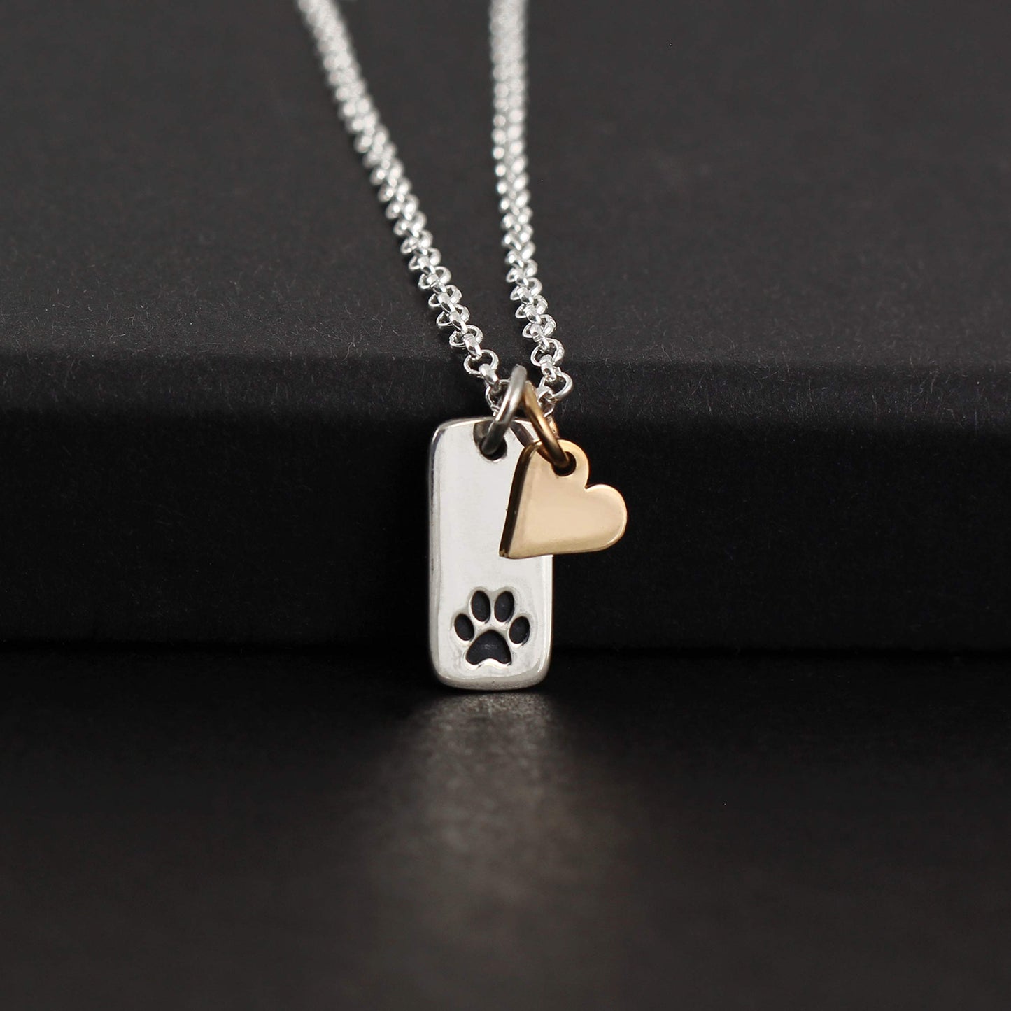 Gift for Loss of Pet • Sterling Silver Paw Print and Gold Heart Necklace • Grief Jewelry for Women Girls • Pawprints on my Heart • Sorry for Your Loss of Dog Cat • Pet Memorial • No Longer by my Side