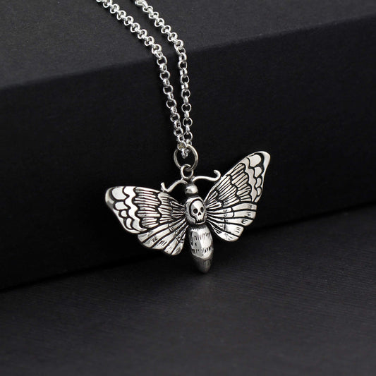 Large Sterling Silver Death Moth Necklace • Spiritual Jewelry • Rebirth Transformation • Sensuality • Goddess Jewelry