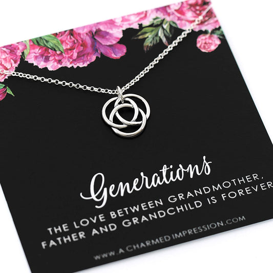 Three Generations Necklace • Best Grandma Gifts • 925 Sterling Silver • Grandmother, Father, Grandchild Gifts for Mothers Day Jewelry Birthday • 3 Connected Eternity Circles