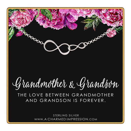 Grandmother Grandson Gifts • Sterling Silver Grandma Grandson Bracelet • Gift for Grandma Jewelry • Thoughtful Gift from Grandson • Unique Birthday Gifts for Grandma • Mother's Day Card Jewelry