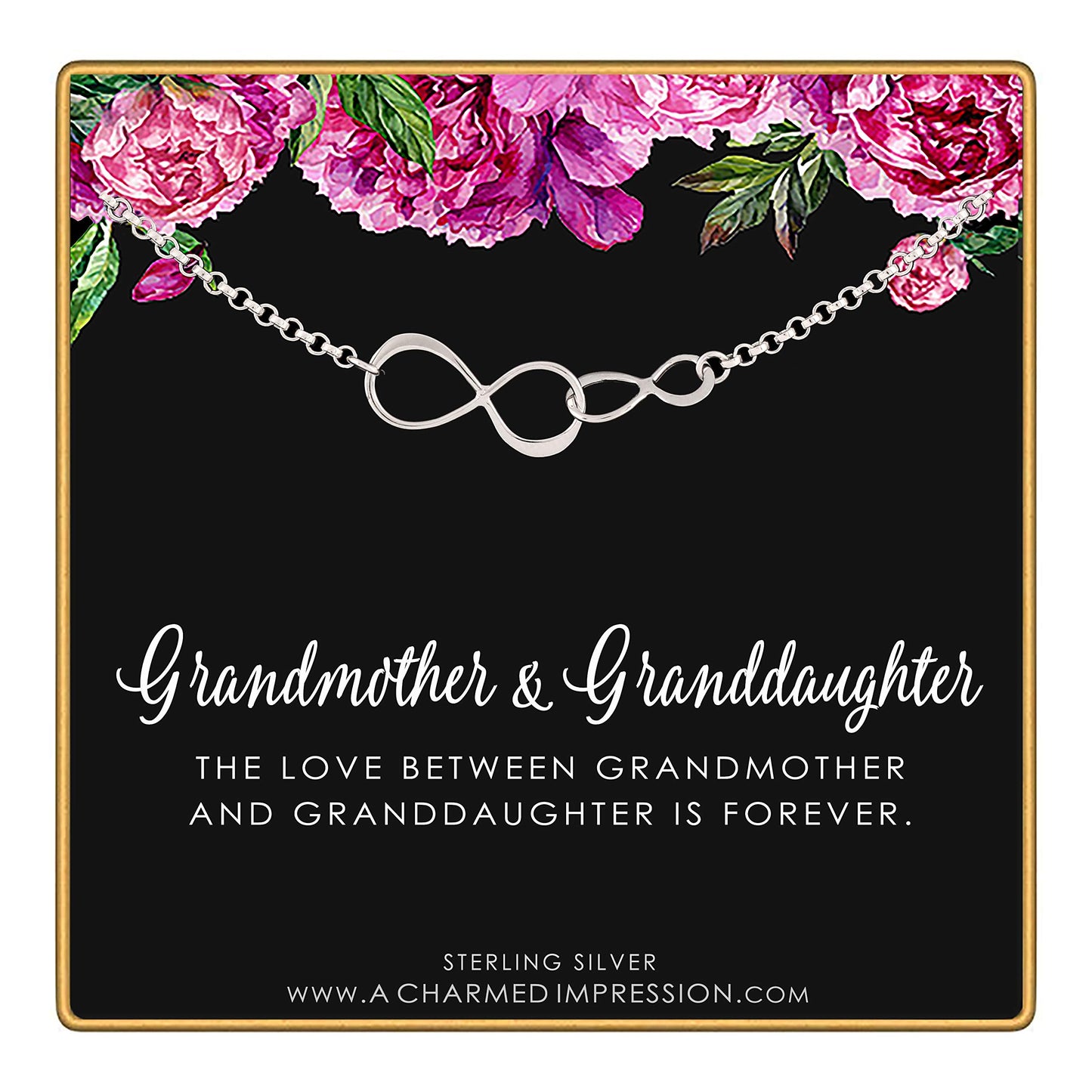 Grandmother Granddaughter Bracelet • Silver MAGNETIC CLASP • Two Connected Infinity Charm Bracelet • 2 Infinity Links • Gifts for Grandma and Grandchild • Adult Granddaughter Gift