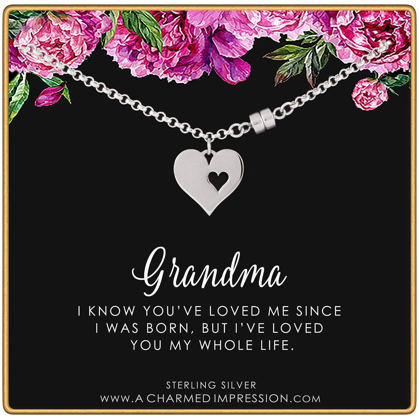 Gift for Grandma • Grandma Gifts from Grandchildren • Sterling Silver • Gift from Granddaughter Grandson • Two Heart Charm Bracelet Magnetic Clasp • Grandmother Jewelry Unique Grandma Gift Christmas