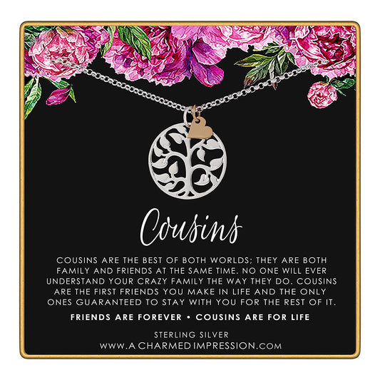 Cousin Gifts for Women • Gift for Cousin Woman • Sterling Silver Gold Necklaces for Girls • Family Tree Unique • Sister Friends Birthday Gifts • Loving Cousin Jewelry • Meaningful Jewelry