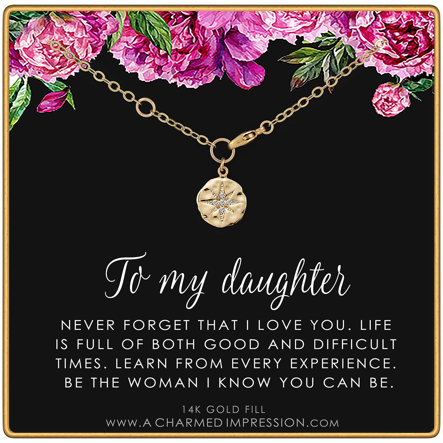 To My Daughter • Inspirational Jewelry • Diamond Starburst Charm Bracelet• 14k Gold • Gifts for Her • From Mom Dad • Ideas for Birthday Christmas Graduation Wedding • Infinite Love