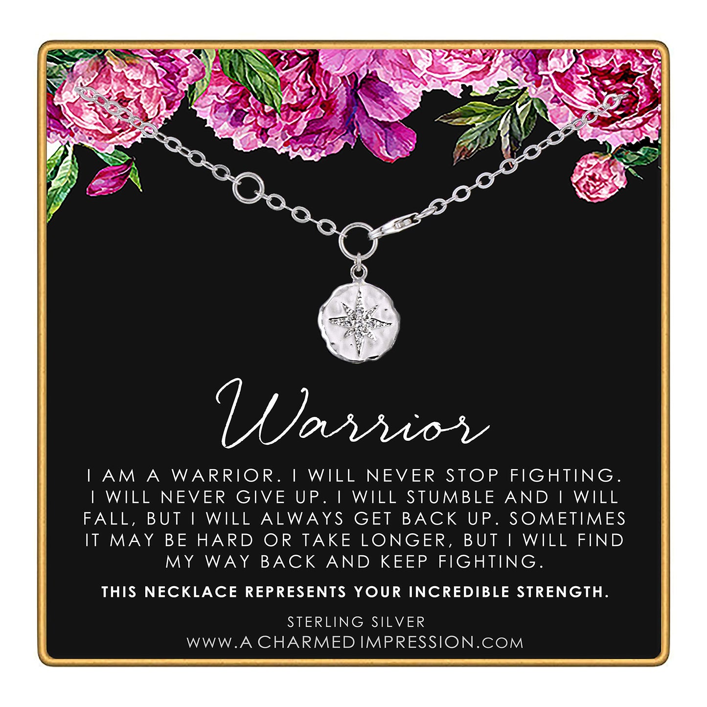 Warrior Bracelet • Survivor Gift • Silver • Diamond Polaris North Star Charm • Incredible Strength • Encouragement • Cancer Divorce Single Mom Depression • Inspirational Gifts for Women