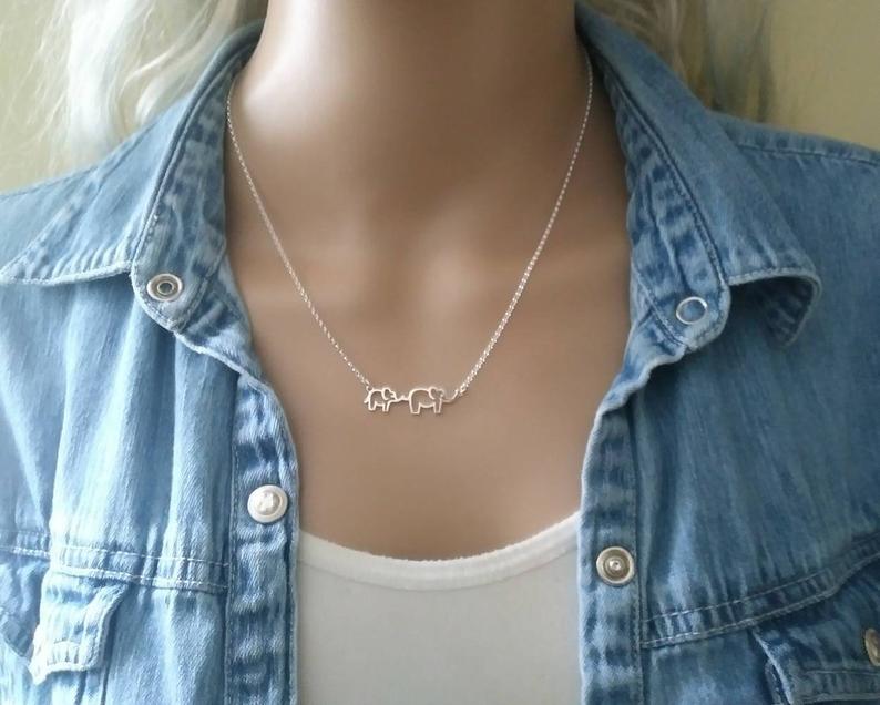 Connected Elephant Necklace on Body