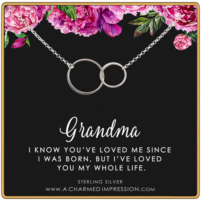 Gift for Grandma Necklace • Grandmother Gifts • Silver Necklace • Eternity Circles Necklace • Gifts from Grandkids • Birthday Gifts from Granddaughter Grandson • Thoughtful Gifts for Women