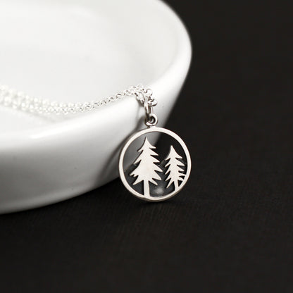 Sterling Silver Mountain and Tree Necklace, Pine Tree Necklace, Mountain Necklace, Pine Tree Jewelry, Pine Tree Pendant, Woodland Jewelry, Hiking Gift for Hiker, Outdoors Nature Lover Gifts for Women