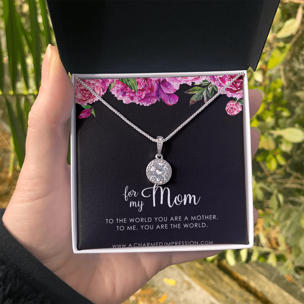 for My Mom • You are The World • Mother's Gift from Child • 14k White Gold • Eternal Hope Charm