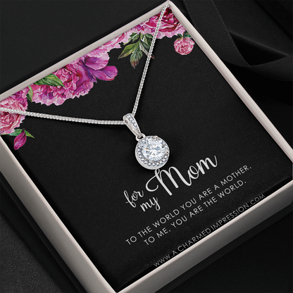 for My Mom • You are The World • Mother's Gift from Child • 14k White Gold • Eternal Hope Charm