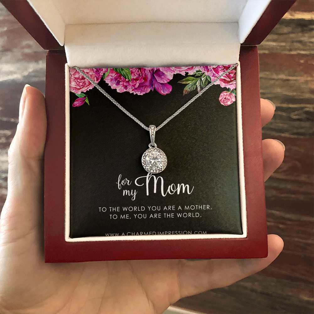 for My Mom • You are The World • Mother's Gift from Child • 14k White Gold • Eternal Hope Charm